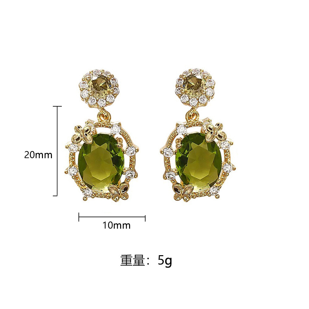Bông tai bạc Wizard of Oz Olive Green Crystal S925