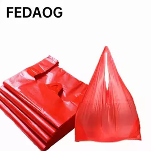 FEDAOG 100 Túi Nhựa, Túi Đựng Rác Màu Đỏ Phong Cách Áo Vest, Phụ Kiện Có Tay Cầm Làm Dày Túi Đựng Rác Siêu Thị