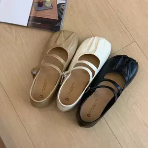 TT Mũi Vuông Mary Jane Giày Nữ Khóa Phẳng Giày Da Mềm Không Mệt Mỏi Chân Giày Da Thật Tất Cả Trận Đấu
