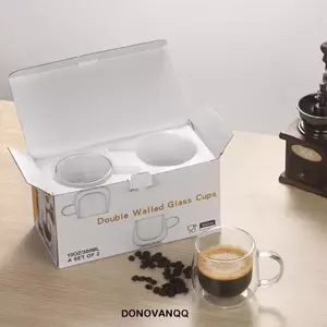 DONOVANQQ 2 Bộ Cốc Thủy Tinh Tường Đôi, Cốc Cà Phê Chịu Nhiệt Trong Suốt, Đồ Uống Thanh Lịch 300ml Thủy Tinh Borosilicate Cao Cốc Sữa