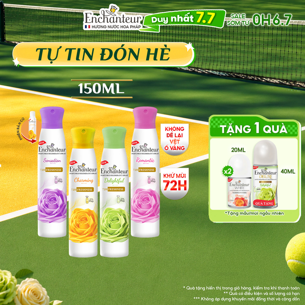[PHIÊN BẢN MỚI] Xịt khử mùi Enchanteur khô thoáng 72 giờ, cảm giác tươi mát sảng khoái lâu dài 150ml