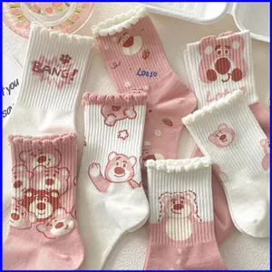GN Lotso Dâu Gấu Hoạt Hình Dễ Thương Tất Trẻ Em Giữa Ống Tất Bé Gái Ngọt Ngào Thời Trang Đa Năng Ấm Áp NG