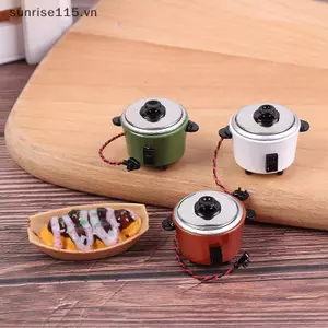 Nồi cơm điện trắng thu nhỏ SRVN Trang trí nhà bếp cho nhà búp bê DIY 1: 12.