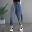 Mùa xuân Thu 2026 Phong cách Hàn Quốc Sọc dọc Khâu quần Hậu cung Denim Kích thước lớn Dây rút eo cao dáng rộng đến mắt cá chân Bao phủ thịt thon gọn hơn