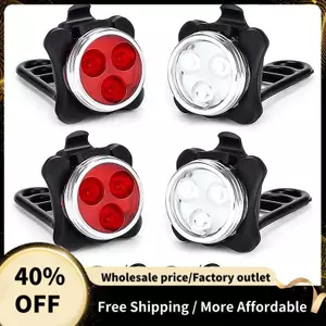 Bộ đèn xe đạp có thể sạc lại USB Đèn pha (Ánh sáng trắng) & Đèn hậu (Đèn LED đỏ) cho phụ kiện xe đạp đường trường, 2 bộ