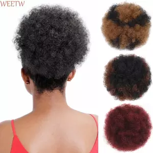 WEETW Kinky Xoăn Afro Đuôi Ngựa, Kích Thước Lớn Co Giãn Afro Puff Dây Rút Đuôi Ngựa, Tóc Giả Updo Cao Bun Tóc Tổng Hợp Lộn Xộn Bun Dành Cho Nữ Da Đen