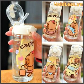 Bình nước ống hút Capybara KHÔNG GỈ, Cốc nước di động trong suốt cho trẻ em, Cốc uống nước chống rò rỉ hoạt hình 400ML Văn phòng tại nhà