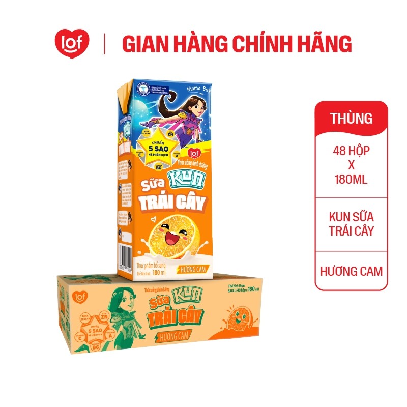 [Giá tốt trong Live] Đủ vị sữa trái cây KUN 1 thùng 48 hộp x 180ml