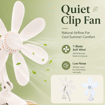 Quạt kẹp mini 7 cánh, quạt bàn hoạt động êm ái, quạt đầu giường, quạt điện kẹp dùng trong ký túc xá, văn phòng, nhà ở
