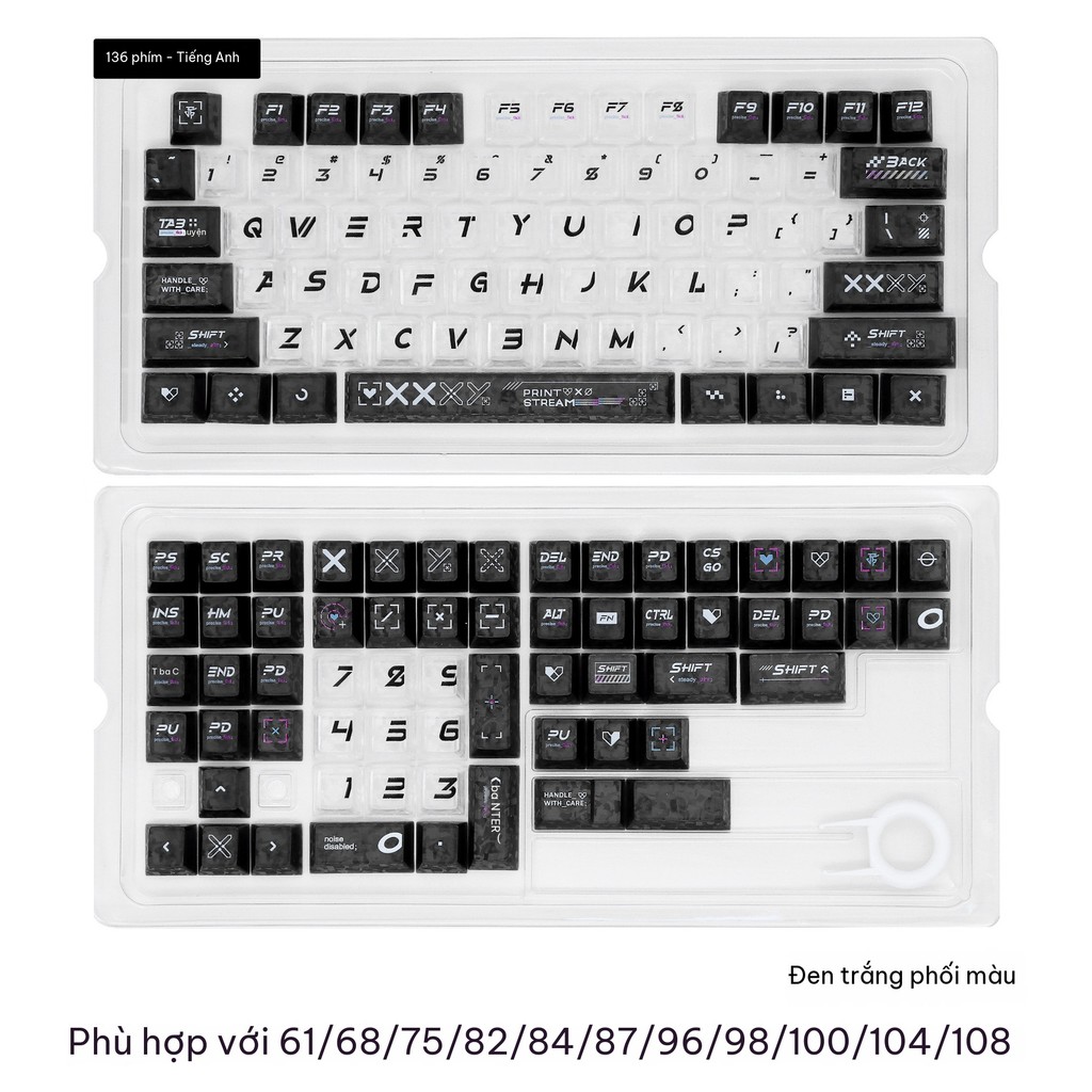 [Ship Nhanh] Keycap Dark Angel Carbon Xuyên Led - Dành cho Bàn phím cơ , Bàn phím He - Keycap Trong suốt - 136 Phím | BigBuy360 - bigbuy360.vn
