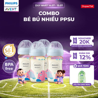 Combo bé bú nhiều PPSU - 4 Bình sữa mô phỏng tự nhiên PPSU Philips Avent, chống sặc, chống đầy hơi, 260ml