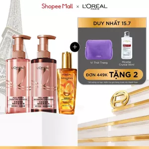 Bộ dầu gội xả ngăn ngừa, chắc & giảm gãy rụng tóc Elseve Full Resist 440mlx2, dầu dưỡng tóc L’oreal Paris Sleek 100ml