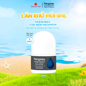 Lăn Khử Mùi Perspirex For Men Maximum 5ml: Dành cho da thường, đổ mồ hôi nhiều, hiệu quả lên tới 5 ngày