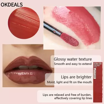 OKDEALS Water Gloss Lip Glaze, Son bóng môi chống dính siêu mịn, Làm đẹp ánh sáng đầy màu sắc Son bóng dưỡng ẩm mỏng