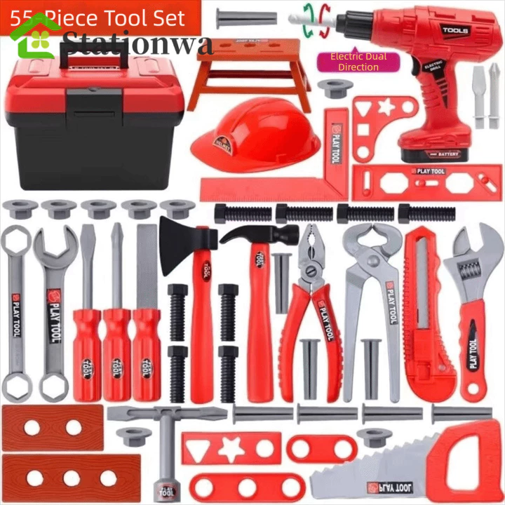 Bộ dụng cụ trẻ em STATIONWA, Kỹ thuật mô phỏng với máy khoan đồ chơi Bộ dụng cụ chơi giả vờ, Đồ chơi trẻ em có tuốc nơ vít Giáo dục Giả vờ chơi đồ chơi bằng nhựa Hộp dụng cụ đồ chơi cho trẻ mới biết đ