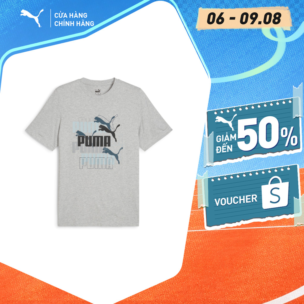 Áo Thun Thời Trang Nam PUMA Graphics Multiple Logo Tee Light Gray Heather Màu Xám