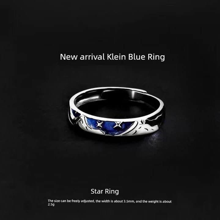 nhẫn bạc nữ nhẫn bạc 925 S925 Bạc Klein Xanh Nhẫn Nam Nữ Niche Phong Cách Thoáng Mát Độc Đáo Hợp Thời Trang Ánh Sáng Sang Trọng Ngôi Sao Mở Chỉ Số Nhẫn