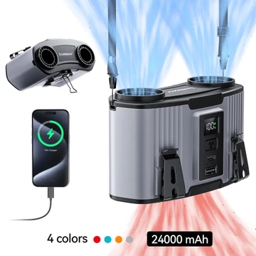 Quạt kép, Quạt treo thắt lưng di động 24000mAh, Kho báu sạc, Quạt làm mát điều chỉnh tốc độ 10 tốc độ, Quạt cắm trại có thể sạc lại, Thích hợp để làm việc ở nhiệt độ cao, Đi bộ đường dài ngoài trời, P