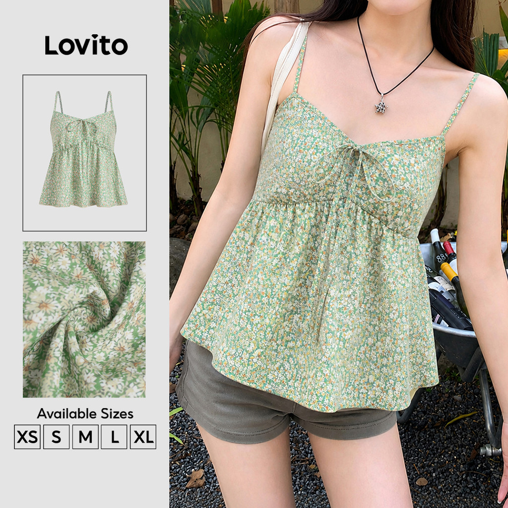 Lovito Áo Boho Nữ Xanh Lá Mùa Xuân Hè Phong Cách Đơn Giản TKK8TD083