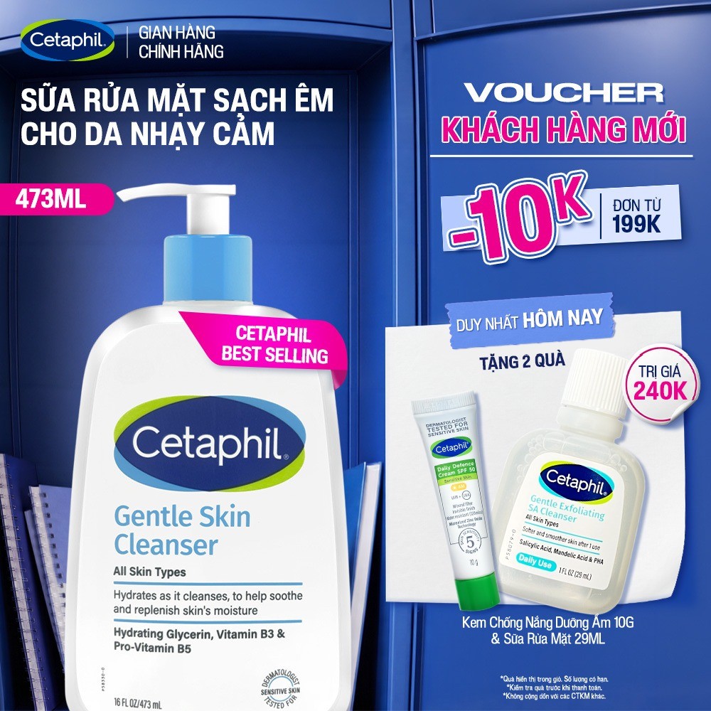 Sữa rửa mặt dịu lành cho da nhạy cảm CETAPHIL GENTLE SKIN CLEANSER 473ML
