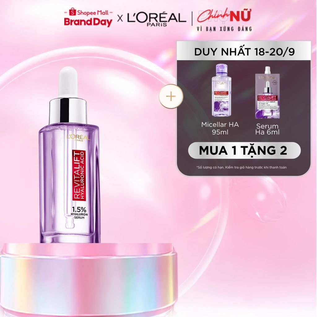 Serum dưỡng cấp ẩm tức thì, giúp làm giảm nếp nhăn & căng mướt da L'Oreal Paris Revitalift 1.5% Hyaluronic Acid 30ml