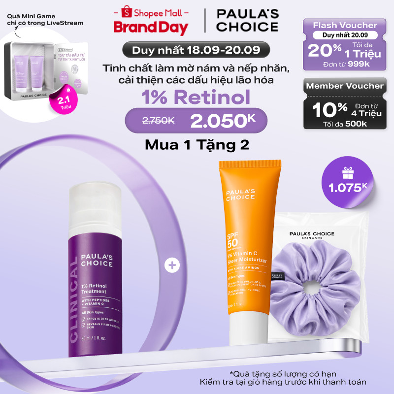 [HSD: 08/2027] Tinh chất làm mờ nám và nếp nhăn Paula's Choice Clinical 1% Retinol Treatment 30ml 8010