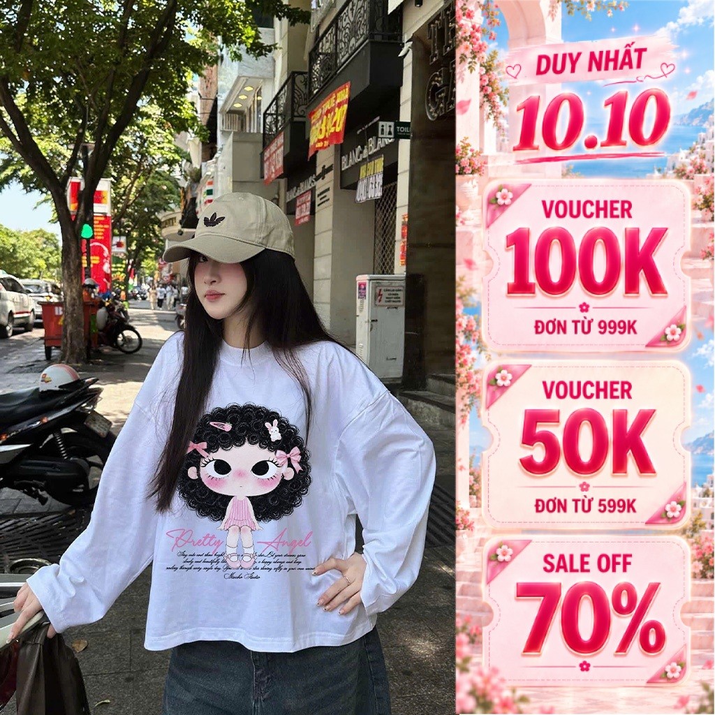 Áo thun nữ tay dài form boxy BST hoạt hình dễ thương Miucho style Hàn Quốc chất thoáng mát