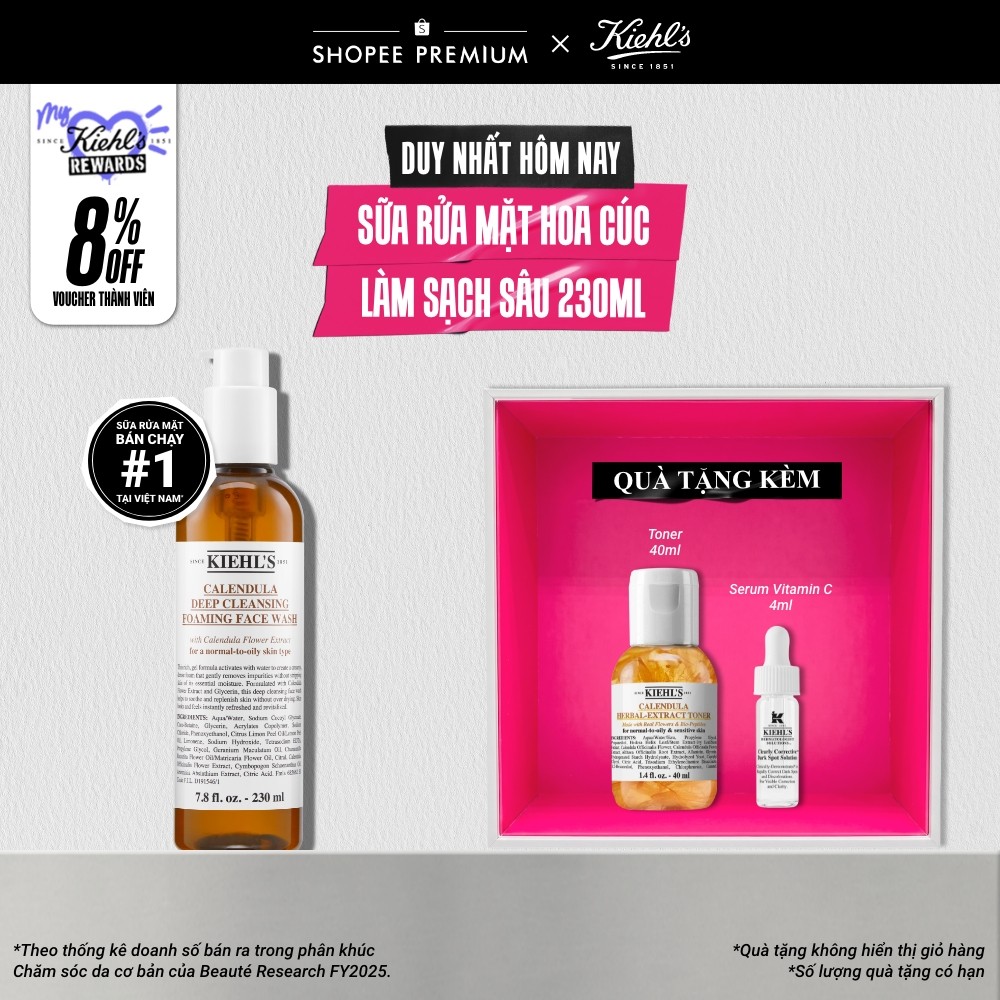 Sữa rửa mặt hoa cúc Kiehl's Calendula Deep Cleansing Foaming Face Wash 230ml