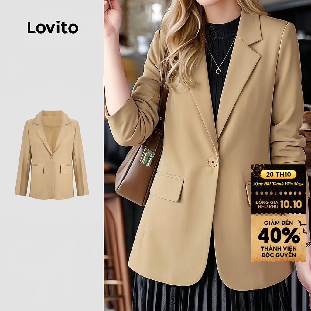 Áo blazer nữ Lovito kaki xuân hè nút phong cách thường ngày LNL143301
