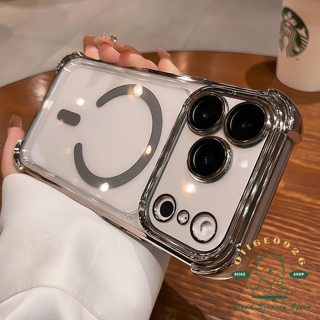 【 Ốp lưng iPhone17 】 Vỏ điện thoại từ tính chống rơi túi khí màu cam iphone17 Pro Max 16 15 14 13 12 cho vỏ iPhone Vỏ mềm silicon TPU chống sốc