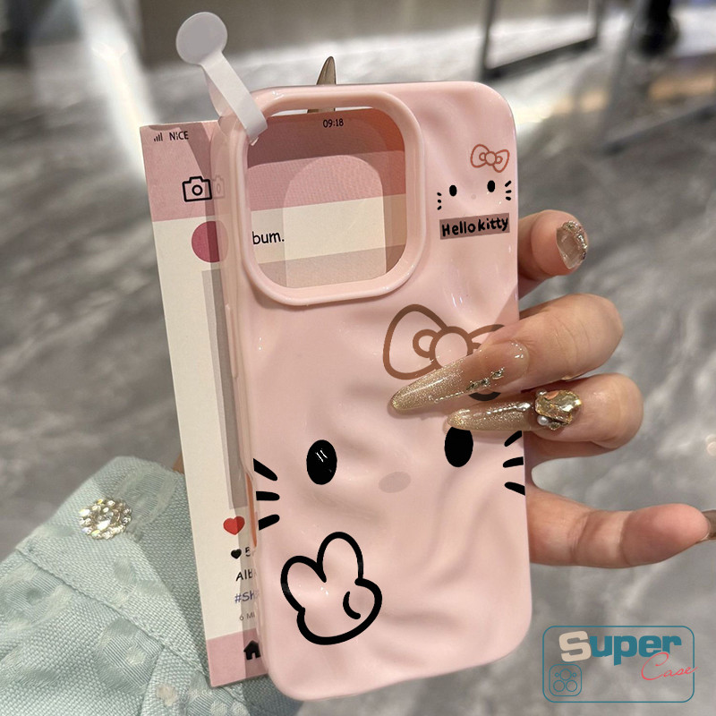 Ốp Lưng Tương Thích Cho IPhone 15 11 13 16 12 14 Pro Max 7Plus 14 15 7 16 8 Plus 13 12 15 16 14 Pro SE 2020 Sáng Tạo Dễ Thương Hello Kitty Wave Ruffle Water Silicone Glossy Soft Cover