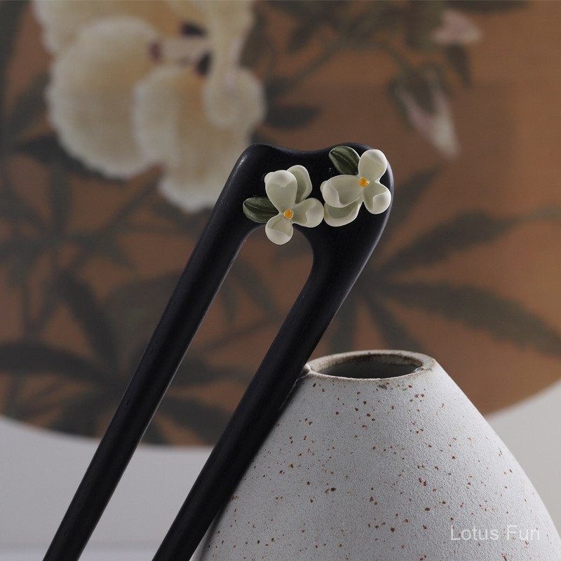 Kẹp tóc đôi Gardenia - Gỗ đàn hương hình chữ U, Style handmade và phong cách Trung Quốc hiện đại, phụ kiện tóc cổ điển