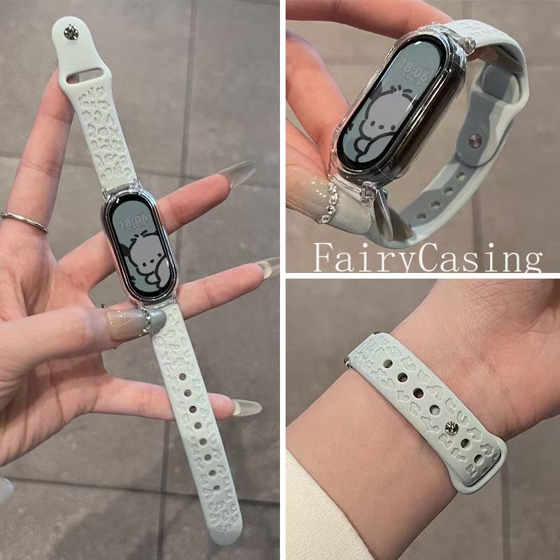 Ốp Lưng Trong Suốt + Dây In Da Báo Cho Xiaomi Mi Band 8 9 10 Vòng Tay Silicon Chống Thấm Nước Cho Mi Band 9 10Ceramic Phiên Bản Dây Đeo