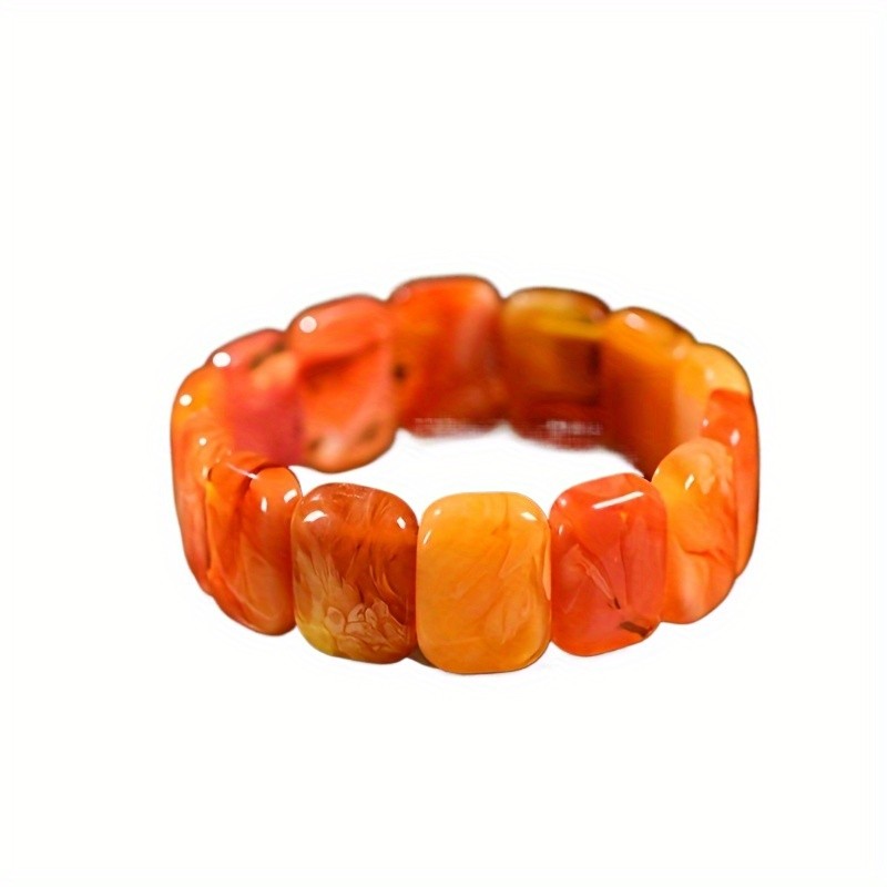 Vòng tay hổ phách hoàng hôn tự nhiên, phong cách cổ điển độc đáo với màu cam tươi sáng và tông đỏ vàng, phụ kiện unisex cao cấp.