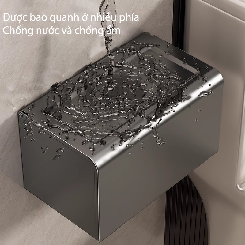 Hộp đựng giấy vệ sinh, dán tường, chất liệu Nhôm hàng không cao cấp, chịu tải 15kg, không gỉ, set không khoan tường