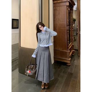 Áo sơ mi và cardigan kèm váy xếp ly nữ, chất liệu nhẹ, phong cách trưởng thành và Hàn Quốc, sang trọng cho đầu thu 2025