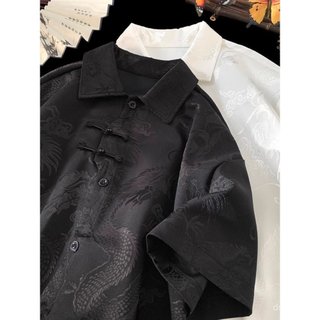 Áo sơ mi nam tay ngắn phong cách cổ điển Trung Quốc, chất liệu silk cao cấp, phù hợp làm áo khoác