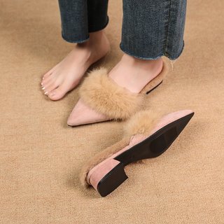 Dép Nữ Mũi Nhọn Dày Gót Sang Trọng Gót Cao Slip-On Thời Trang 35-41