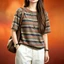 Mùa hè mới phiên bản Hàn Quốc đơn giản thời trang giản dị sọc retro dáng rộng giảm béo cổ tròn tay ngắn dành cho nữ