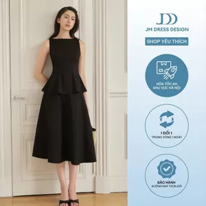 Set áo cổ ngang không tay peplum 2T25.2504K + chân váy midi bổ múi dáng xòe 4L03.2505K – thời trang công sở nữ JM
