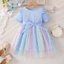 Bé Gái Ombre Đầy Sao Tulle Đầm Ruffle Tay Có Gân Bodice Với Eo Nơ Công Chúa Trẻ Em Trang Phục