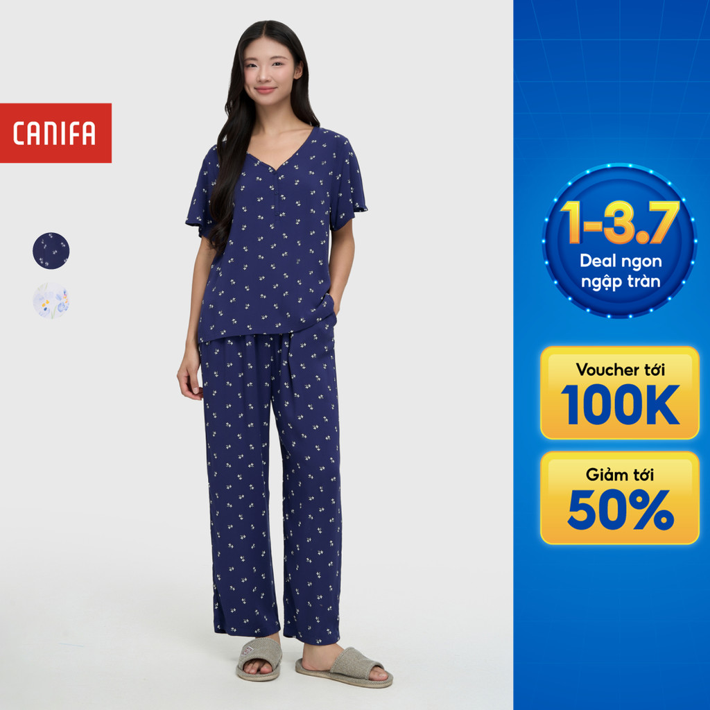 Bộ quần áo nữ CANIFA chất liệu viscose dáng suông in hoạ tiết 6LS25S010