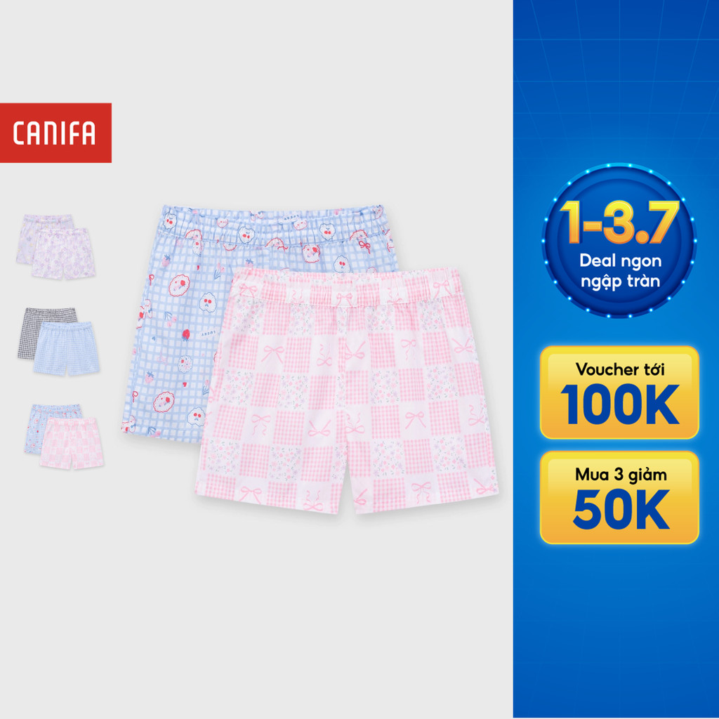 Combo 2 quần short bé gái CANIFA quần đùi mặc nhà in họa tiết dễ thương 1LA26S004