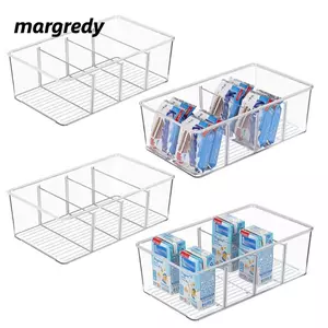 Hộp ngăn kéo lưu trữ nhà bếp MARGREDY, Hộp lưu trữ tủ lạnh 4 lưới dung tích lớn, Bộ chia có thể tháo rời Tủ sắp xếp tủ lạnh Tủ sắp xếp nhà bếp
