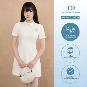Đầm Cổ Đức Chân A Hoa Cài Ngực 1F11.2509 Đầm Công Sở Nữ Thanh Lịch Tiểu Thư Dự Tiệc Thiết Kế Bởi JM Dress Design