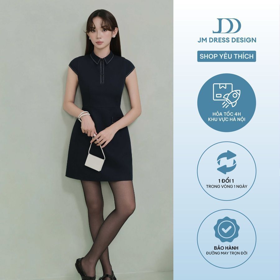 Đầm Dáng A Cổ Đức Diễu Chỉ 1S58.2507K | Đầm Mini Công Sở Preppy Chic Thanh Lịch Hiện Đại Thiết Kế JM Dress Design