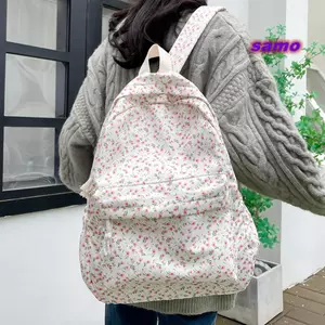 Ba lô nữ SAMO, Ba lô đi học chống nước dung tích lớn, Túi sách Nylon họa tiết hoa di động dành cho học sinh
