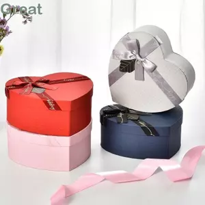 Hộp quà TUYỆT VỜI, có nắp Hộp giấy đóng gói ruy băng lụa nơ, Hộp quà hình trái tim màu đỏ Đám cưới