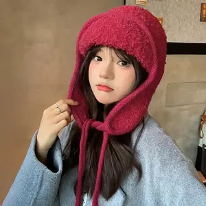 Mũ bay bảo vệ tai mùa thu đông Mũ Lei Feng ấm áp thời trang dành cho nữ có chu vi đầu lớn Mũ len dệt kim phù hợp VN