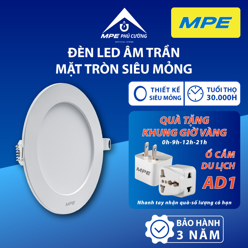 (CHÍNH HÃNG) MPE - Đèn LED âm trần mặt tròn 3 màu siêu mỏng 7W Ø90 - 9W Ø90 - 9W Ø130 - 12W Ø150 MPE Phú Cường